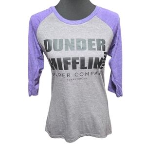 Graphic 'Dunder Mifflin Paper Company' Gray and Purple 3/4 Sleeve Tee Size S